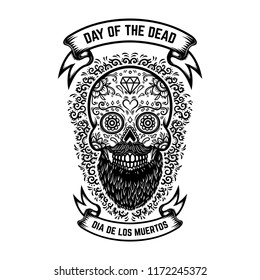 mexican sugar skulls with floral pattern background. DAY OF THE DEAD. Design element for poster, greeting card, banner, t shirt, flyer, emblem. Vector image