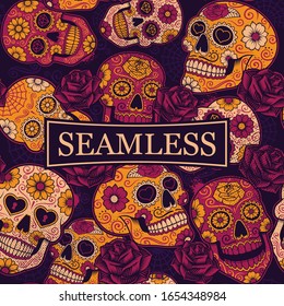 Mexican sugar skulls seamless pattern. Each colours are in a group