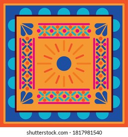 mexikanische Sonne im Rahmen Design, Mexiko Kultur Tourismus Wahrzeichen Latein und Party Thema Vektorgrafik