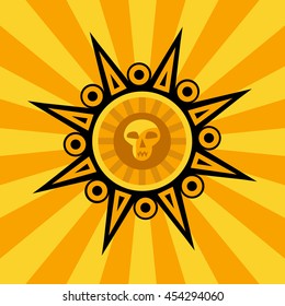 Mexican sun logo. Ethnic tribal skull design element. Idea for corporate identity. Round pattern, ornament in modern style. Vector illustration