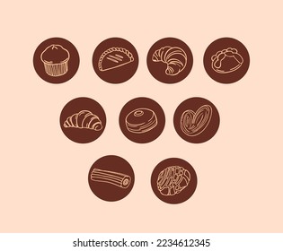 Textura de pan dulce mexicano.
Ilustración de diferentes panes dulces.
pan caliente hecho en casa. textura alimenticia. Mexicano. concha, cuerno pequeño, Patty