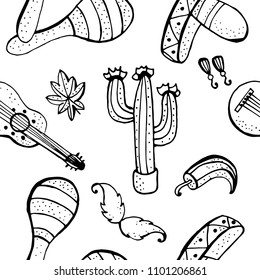 Mexican symbols doodle pattern. 