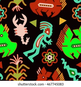 Mexican symbols seamless pattern. Dia de los muertos is day of the dead in Spanish. Mexican party wallpaper. Pattern with symbols of Mexico. Mexican seamless pattern. Mexican national symbols 