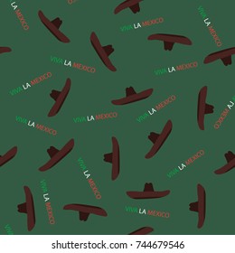 Mexican symbols. Seamless pattern with sambrero. Flat vector illustration