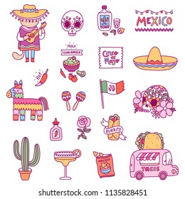 Mexican symbols, vector illustrations set