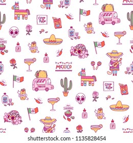 Mexican symbols vector seamless pattern