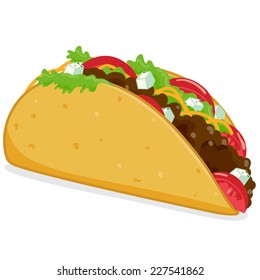 Mexican taco with beef and tomatoes. Vector illustration