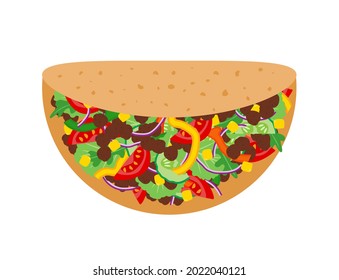 mexican taco with beef and vegetables and salsa vector illustration isolated on white background