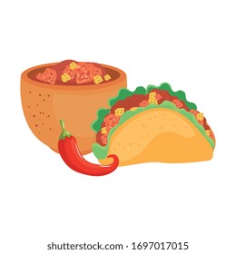 Mexican taco chilli and bowl design, Mexico culture tourism landmark latin and party theme Vector illustration