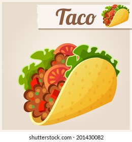 Mexican Taco. Detailed Vector Icon. Series of food and drink and ingredients for cooking.