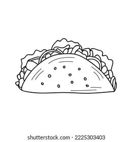 Mexican taco doodle illustration in vector. Mexican taco hand drawn illustration in vector. Mexican food icon