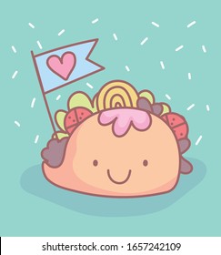 mexican taco flag love menu restaurant cartoon food cute vector illustration