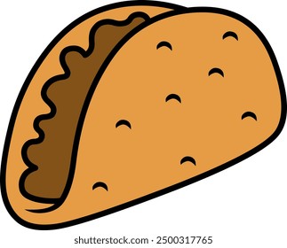 Mexican taco food. Cartoon style illustration of a Mexican taco. Clip art. Outlines.