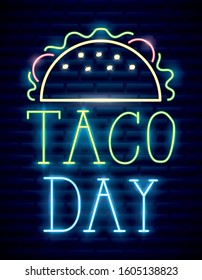 mexican taco food neon light label vector illustration design