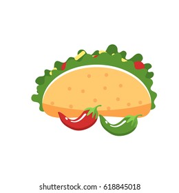 Mexican taco.  Good for menu design. Flat icon. Vector illustration