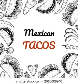 Mexican taco hand drawn design. Vector illustration in sketch style