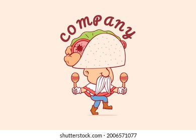 Mexican taco head, mustache and trompo head Mexican logo design