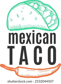 Mexican taco logo. Spicy food. Menu label