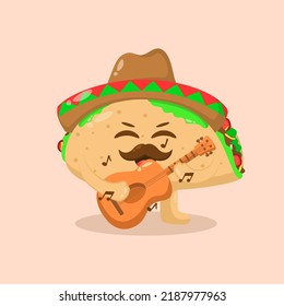 Mexican taco mascot playing guitar