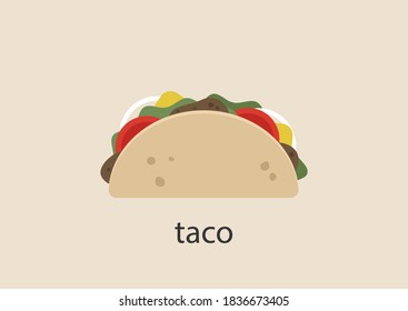A Mexican taco with meat and fresh vegetables, street food