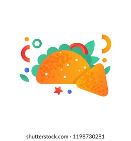 Mexican taco and nachos, fast food dish vector Illustration on a white background