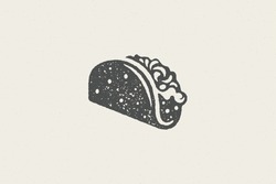Mexican Taco Silhouette For Street Fast Food Design Hand Drawn Stamp Effect Vector Illustration. Vintage Grunge Texture Symbol For Packaging And Fast Food Restaurant Menu Design Or Label Decoration