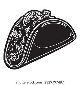 Mexican taco silhouette for street fast food design hand drawn stamp effect vector illustration. Vintage grunge texture symbol for packaging and fast food restaurant menu design or label decoration
