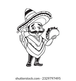 Mexican taco silhouette for street fast food design hand drawn stamp effect vector illustration. Vintage grunge texture symbol for packaging and fast food restaurant menu design or label decoration