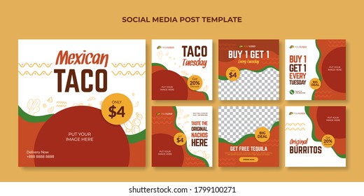 Mexican taco social media post template. Food banner for mexican food restaurant