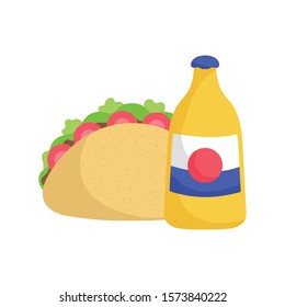 Mexican taco and tequila bottle design, Mexico culture tourism landmark latin and party theme Vector illustration