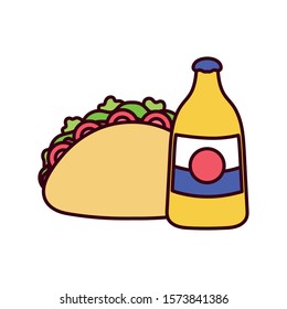 Mexican taco and tequila bottle design, Mexico culture tourism landmark latin and party theme Vector illustration