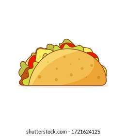 Mexican Taco In Tortilla. Vector Illustration In Flat Cartoon Style On White Background