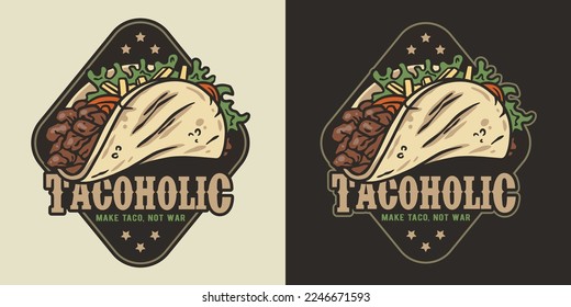 Mexican taco vector food with meat and vegetable for logo or emblem. Traditional tacos Mexico food.