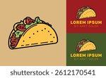 Mexican Tacos Cartoon Logo Design in Clean Minimalist Icon Look