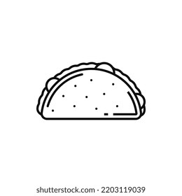 Mexican tacos isolated fried tortilla outline icon. Vector fastfood snack with vegetable beans lettuce tomatoes and meat, linear sign. Hard-shell taco, quesadilla dish takeout or takeaway street food