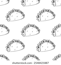 Plano de fundo padrão tacos mexicano. doodle taco padrão de fundo. taco sem emenda padrão vintage estilo. 