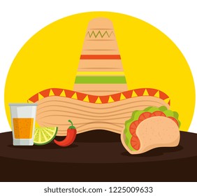 mexican tacos with tequila and hat to celebrate event