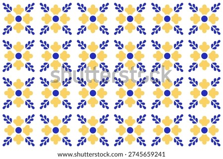 Mexican Talavera Background. Seamless Pattern With Flower Motif. Ceramic Tile From Puebla. 