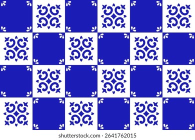 Mexican talavera blue ceramic tile. Traditional seamless pattern from Puebla.