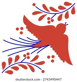 Mexican Talavera Ceramic Tile With Bird And Flower. Traditional Puebla Pattern From Mexico. Vector Illustration.