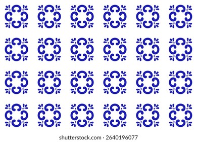 Mexican talavera ceramic tile with blue splash and dot. Traditional seamless pattern from Puebla.