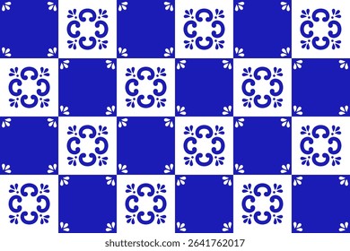 Mexican talavera ceramic tile with blue splash and dot. Traditional seamless pattern from Puebla.