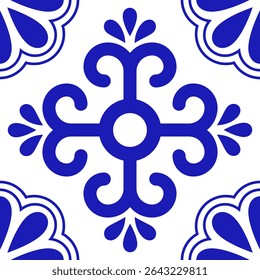 Talavera mexicana azulejo cerâmica com salpicos azuis e cruz. Estilo tradicional de Puebla.