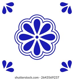 Talavera mexicana azulejo de cerâmica com flor. Estilo tradicional de Puebla. Ilustração vetorial. Arte de design de mosaico.