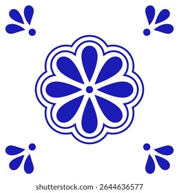Talavera mexicana azulejo de cerâmica com flor. Estilo tradicional de Puebla. Ilustração vetorial. Arte de design de mosaico.