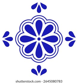 Talavera mexicana azulejo de cerâmica com flor. Estilo tradicional de Puebla. Ilustração vetorial. Arte de design de mosaico.