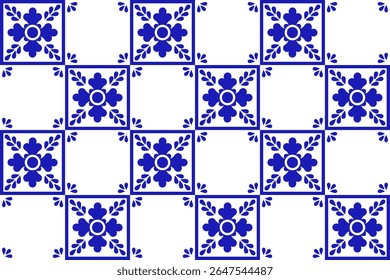 Mexican talavera ceramic tile with flower. Mexico seamless pattern. Vector illustration. Mosaic design art.