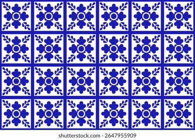 Mexican talavera ceramic tile with flower. Mexico seamless pattern. Vector illustration. Mosaic design art.