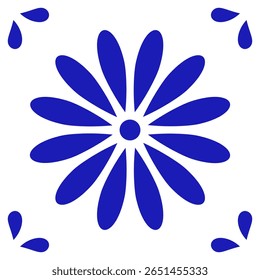 Talavera mexicana azulejo de cerâmica com flor. Estilo tradicional de Puebla. Ilustração vetorial. Arte de design de mosaico.