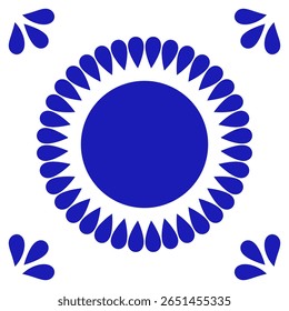 Talavera mexicana azulejo de cerâmica com flor. Estilo tradicional de Puebla. Ilustração vetorial. Arte de design de mosaico.